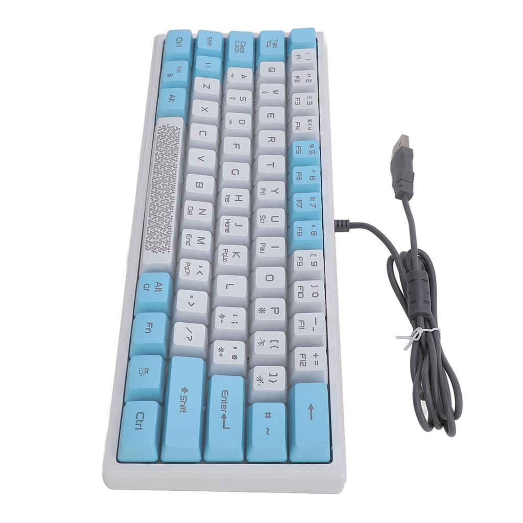 Drátová RGB klávesnice Citlivé ovládání Rychlá odezva 62 kláves Bílé a modré krytky kláves Herní