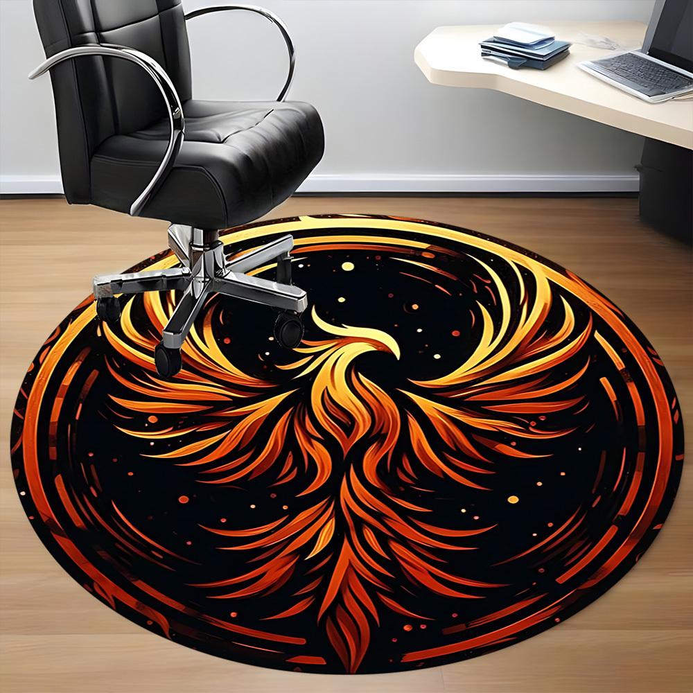 1pc Phoenix Fire Office Round Area Rug, Under Office Chairs Bedroom Living Room Home Decor, Room Deco