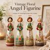 Hand-carved Decoration Vintage Floral Figurine Ornament, Hand Carved Flower Angel Statue, Decorative Figure with Wings Home Table for Living