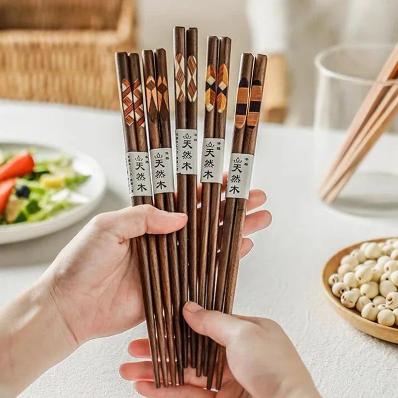 5 Pairs Chinese Chopstick Set Patchwork Walnut Wood Chopsticks Sushi Sticks Korean Chopsticks Japanese Chop Stick Wooden Cutlery