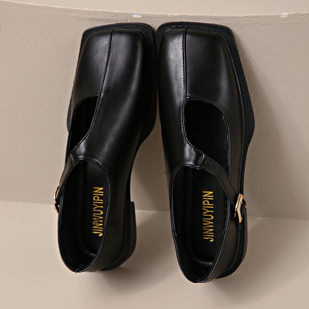 Fashion 2025 Retro Square Toe Flats Women's V-Open Shallow Loafers Comfy Slip On Shoes Ladies Office Dress Mocasines Femme Mary Janes