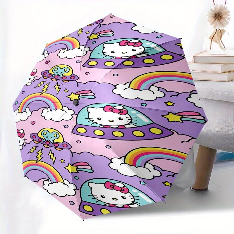 Hello Kitty,Rainbow Automatic Folding Umbrella-Simple 8-Rib Design, Bright Cartoon Pattern, Durable Iron Frame, Suitable For Travel, Outdoor