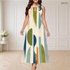 Women Plus Size Round Neck Triple Keyhole Cutout Sleeveless Geometric Printed Maxi Dress
