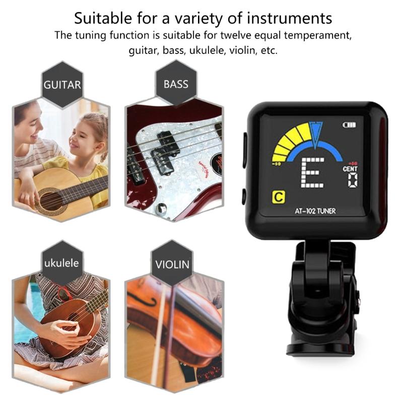 Rechargeable Clip On Guitar Tuner 360 Degree Rotating Digital Electronic Tuner for Guitar Bass Violin Ukulele Tuner