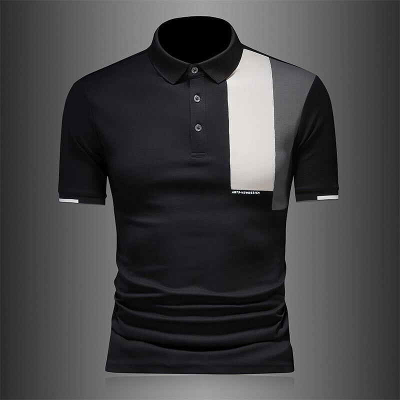 Men's Fashion Short Sleeve Polo Shirt Casual Patchwork Turn-down Collar Summer Breathable Cotton Polos