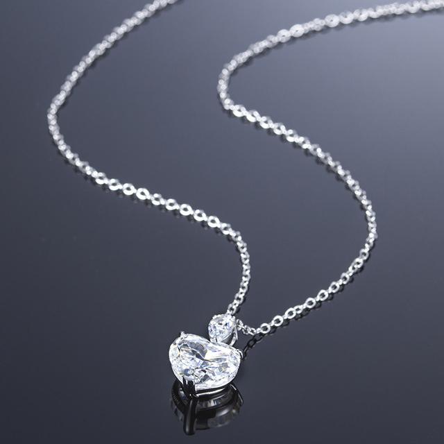 5CT Heart Shape Zirconia 925 Silver Necklace for Women Daily Wear Adjustable Chain Length