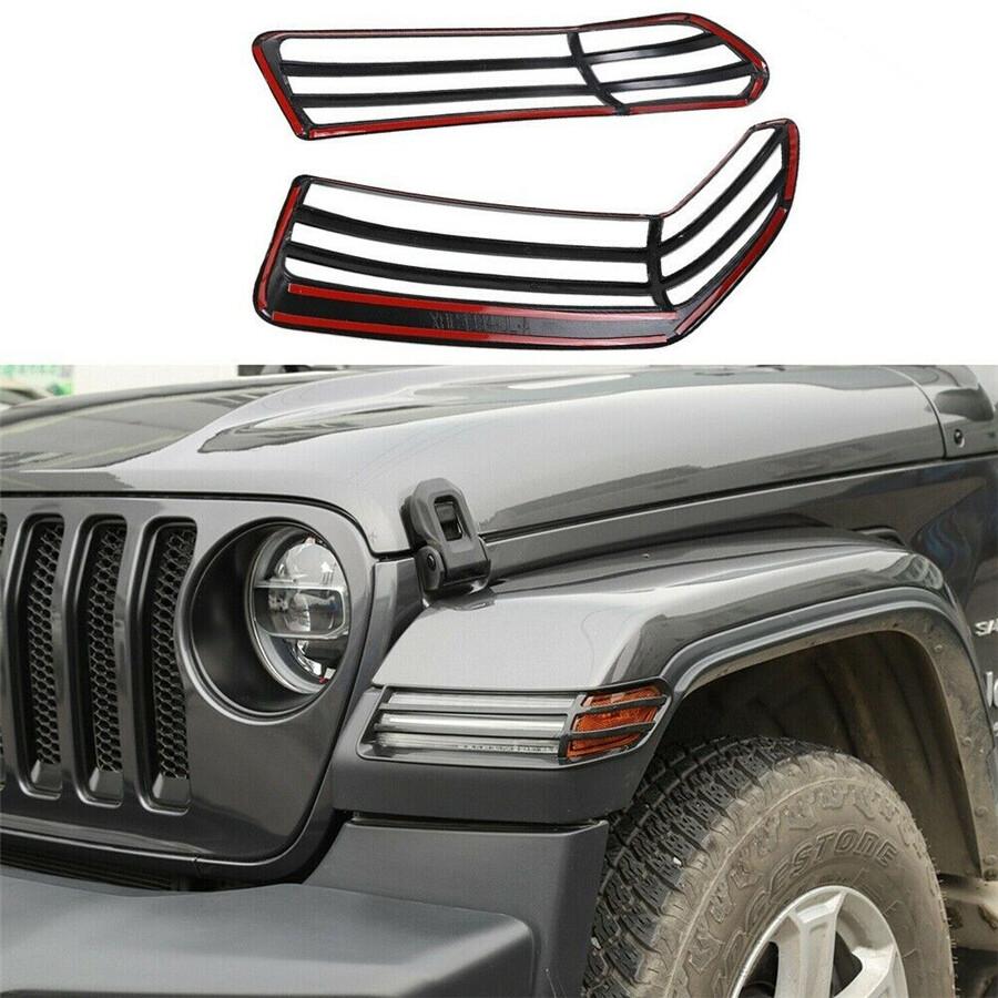 2PCS Balck Front Wheel Eyebrow Lamp Cover Trim For Jeep Wrangler JL JT 2018-