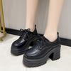 Fashion Black White Punk Rock Gothic Pumps Women Chunky Block High Heels Shoes Round Toe Lace Up Thick Platform Heel Shoes 2024