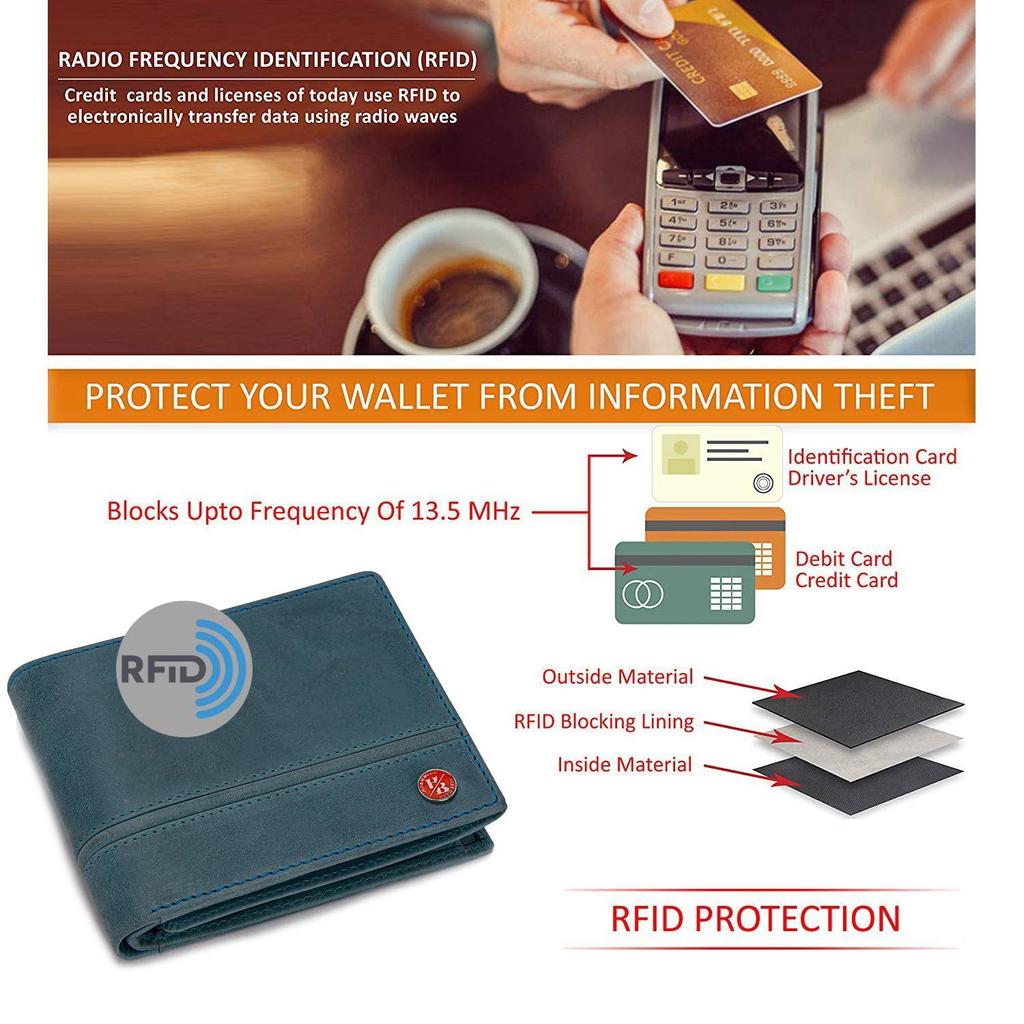 Denial Hunter Aqua Leather Wallet for Men | Leather Mens Wallet with RFID Blocking | Wallets Men Leather