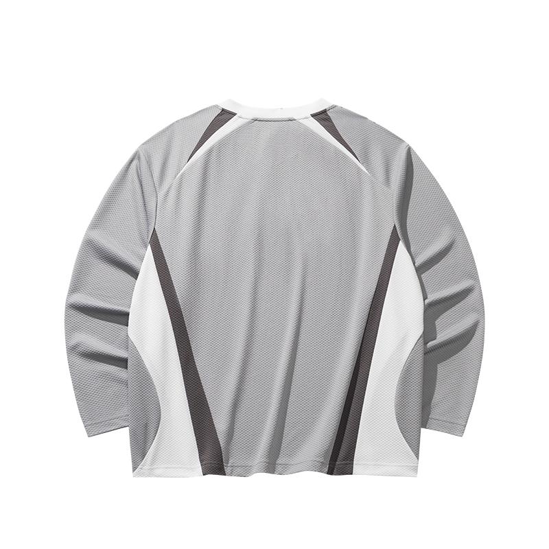 Anta V-Neck Color Block Comfortable Long Sleeve T-Shirt Unisex Tops 172628401R-2