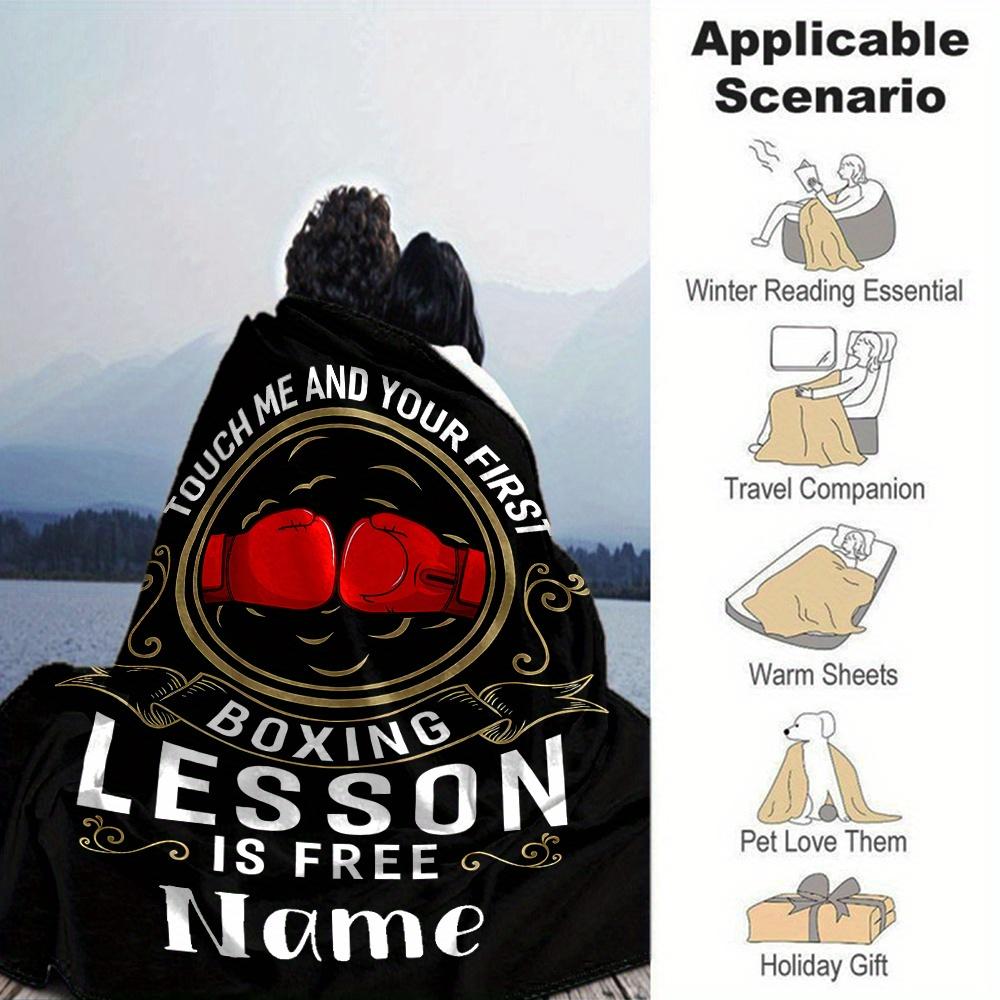 Boxing Gloves Blanket With Customizable Name Four Seasons Comfortable Shawl Blanket Suitable For Home Travel Camping Office Decoration Perfect Gift