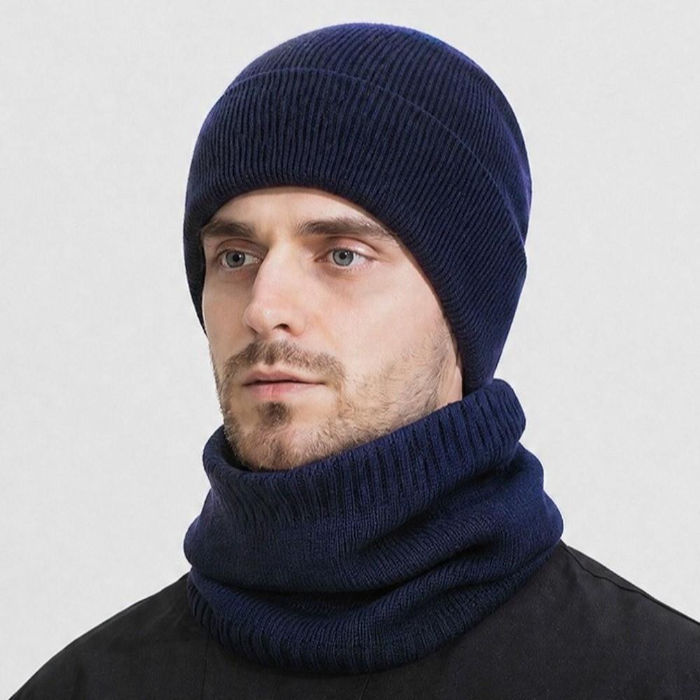 Stretch Knitted Knitted Beanies Solid Color Pullover Hat Neck Warmer  Outdoor Cycling Skiing