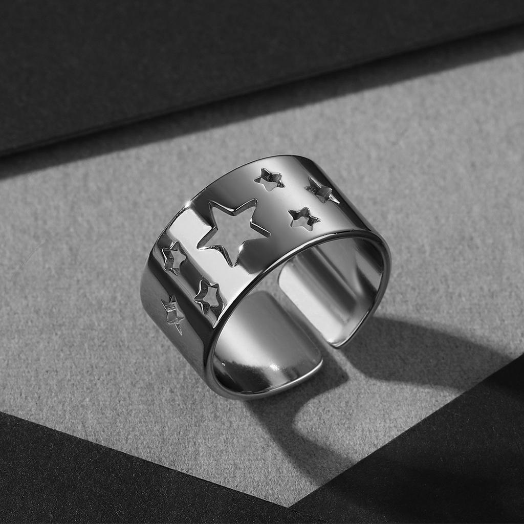 Kinitial April Stainless Steel Star Ring Women's Cutout Ring Broadband Ring Boyfriend Ring Stainless Steel Ring New Gifts