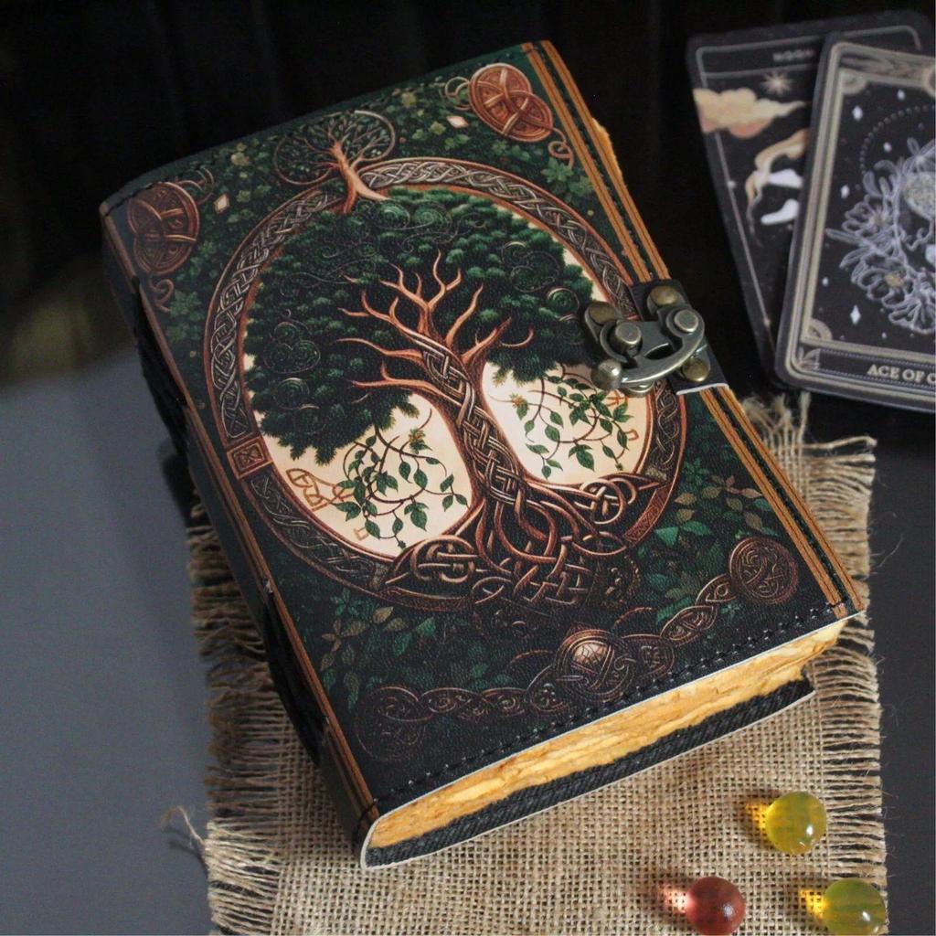 شجرة الحياة دفتر جلدي عتيق فارغ كتاب تعاويذ ظلال وثني جريموار