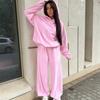 European and American casual fleece suit women's solid color long-sleeved hooded loose sweater lace-up pants two-piece set