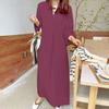 Ladies Fall Spring Dress Loose Lapel Long Sleeve Solid Color V Neck Soft