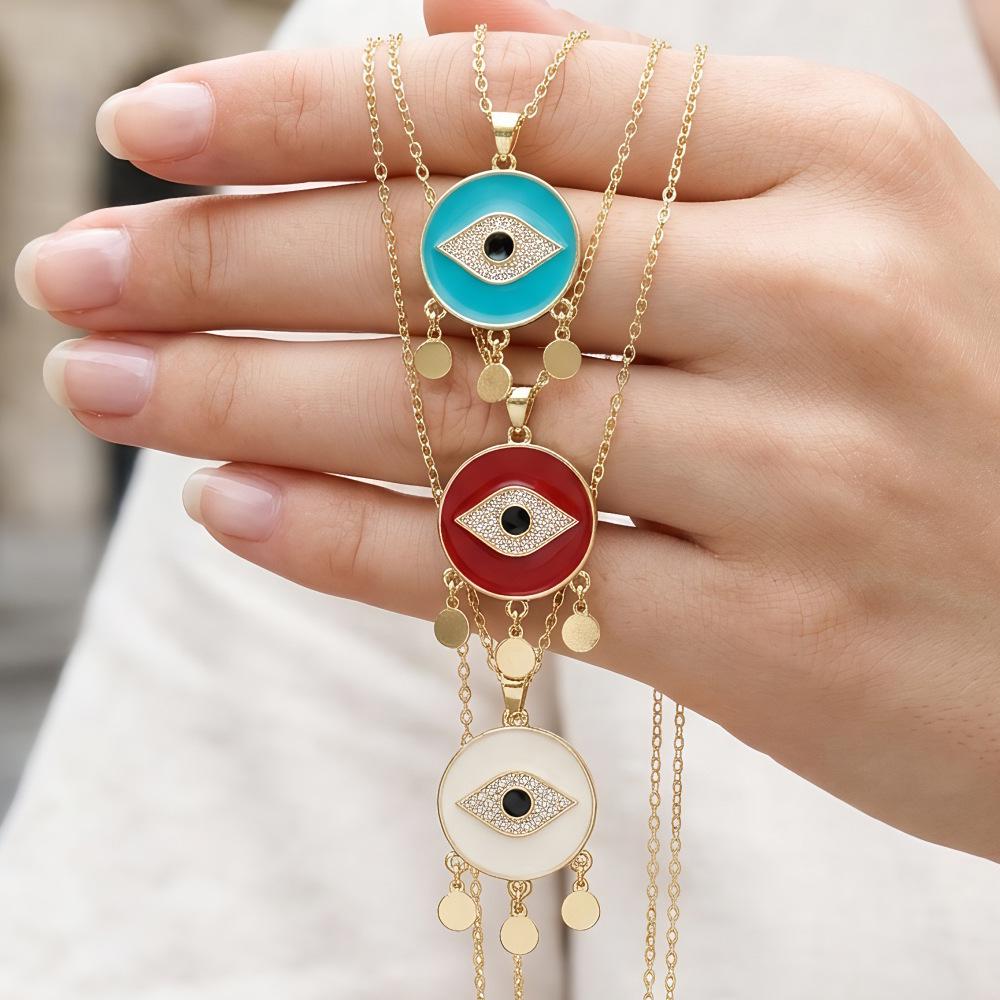 18K Gold-Plated Turkish Evil Eye Pendant Necklace with Tassel
