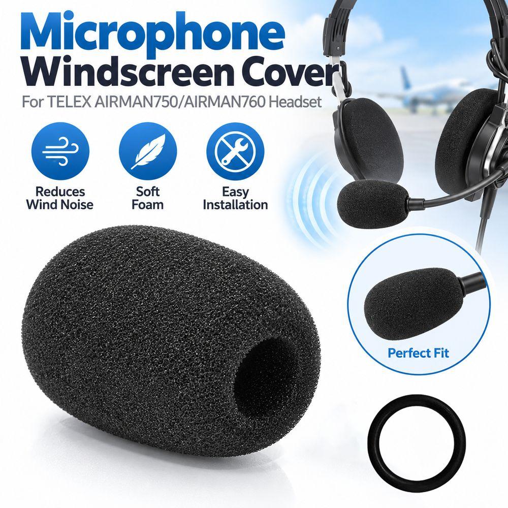 Foam Microphone Muff Pop Filter Cover for TELEX AIRMAN750/AIRMAN760 Aviation Headset Accessories