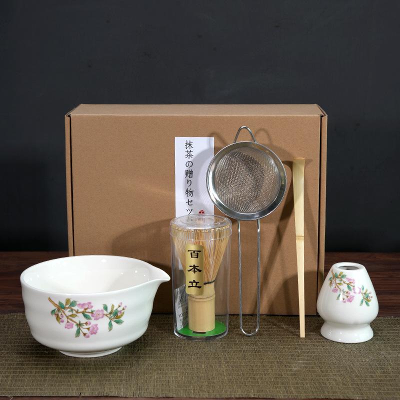 5 Pcs Matcha Set with Ceramic Matcha Bowl Japanese Matcha Kit Tea Bamboo Whisk Matcha Holder Japanese Tea Ceremony Gift Box