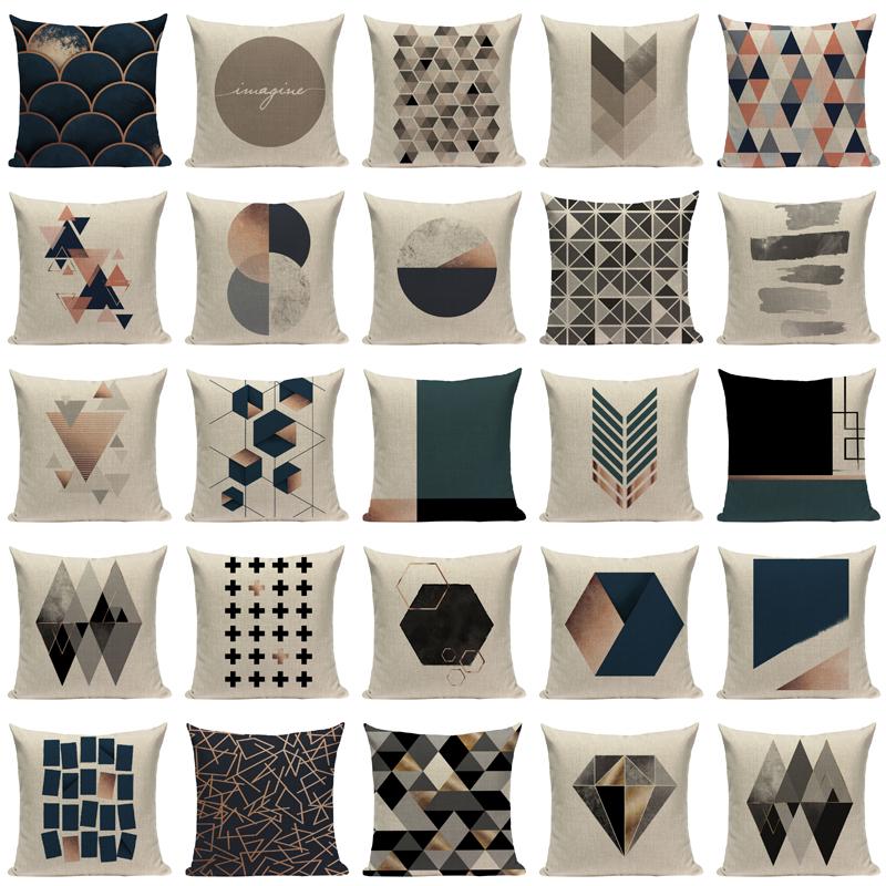 Geometric Black Blue Cushion Cover  Stripe Textile Decor Throw Pillows Covers 45Cmx45Cm Square Sofa Bed  Throw Pillow Cover