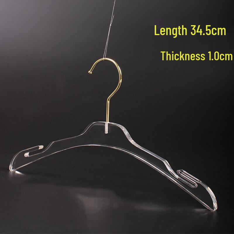 Transparent Acrylic Lingerie Hanger with S-Shaped Hook for Clothes, Fabrics, and Children's Wear.