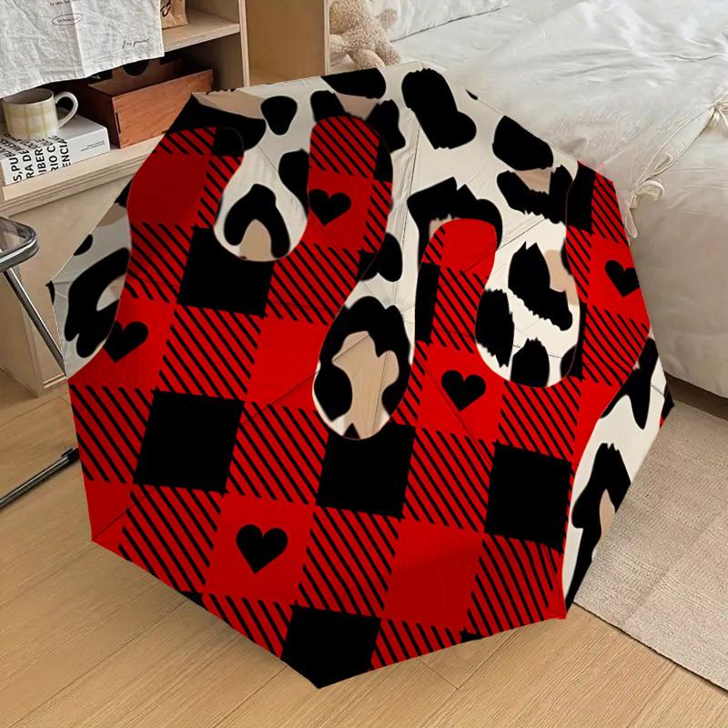 1pc Leopard Buffalo Plaid Automatic Folding Umbrella, Casual Outdoor Accessory, Birthday Festival Gift yy251126140
