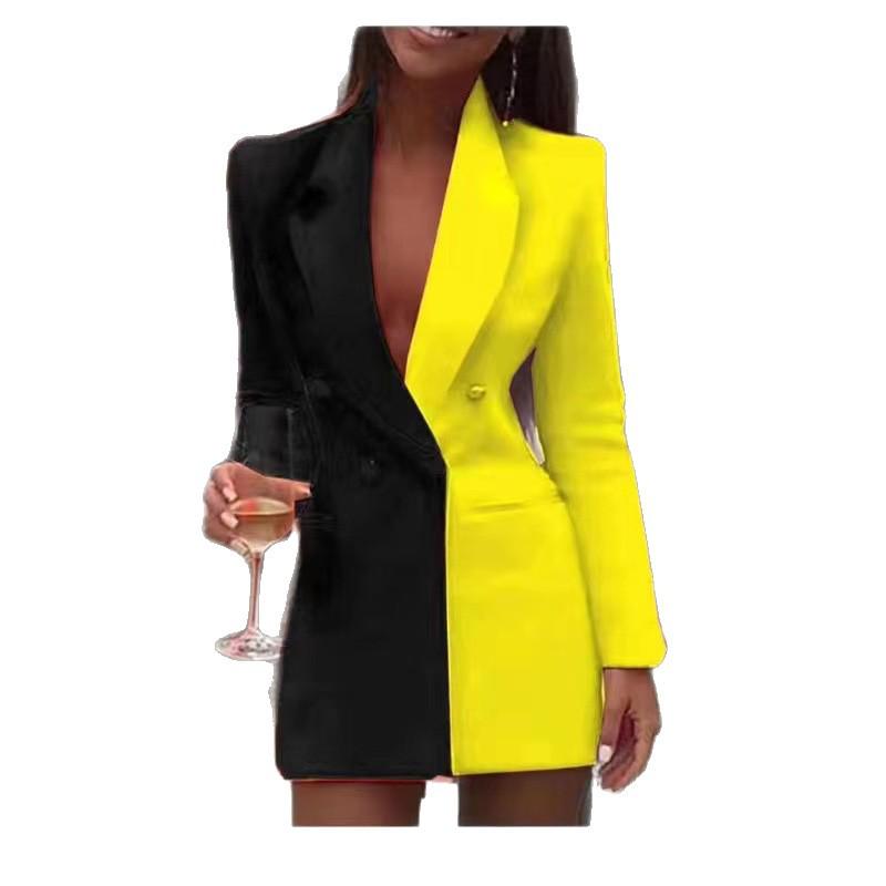 2022 Farbblock-Naht V-Ausschnitt OL Professioneller Cardigan-Blazer