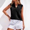 Blusa Estiva Casual da Lavoro da Donna Senza Maniche Scollo a V Rigate Raso Monocolore