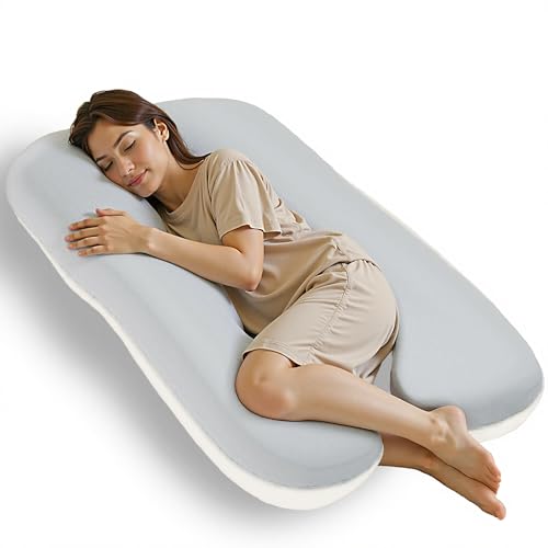 VECELO U-Shaped Body Pillow for Pregnancy, Full Body Support, Approx. 140 x 70 x 20 cm, 2.7 kg Fill Capacity, Cream White, Safe Design