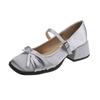 Fashion Hot Selling 2025 Summer New Style Satin Bow Knot Square Head Mary Jane Heel Shoe Horse Hoof Heel One Strap Buckle Single Shoe