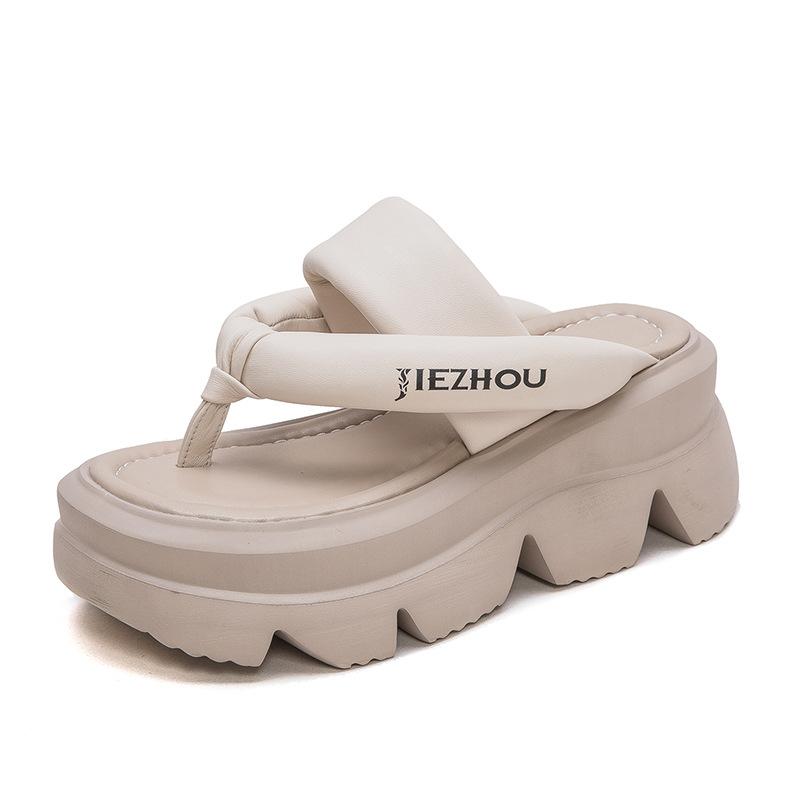 Fashion GKTINOO Thick Soled Sheepskin Flip Flops Leather Fashion Sandals Slippers Mary Jane Platform Women Summer Flats Loafer Shoes