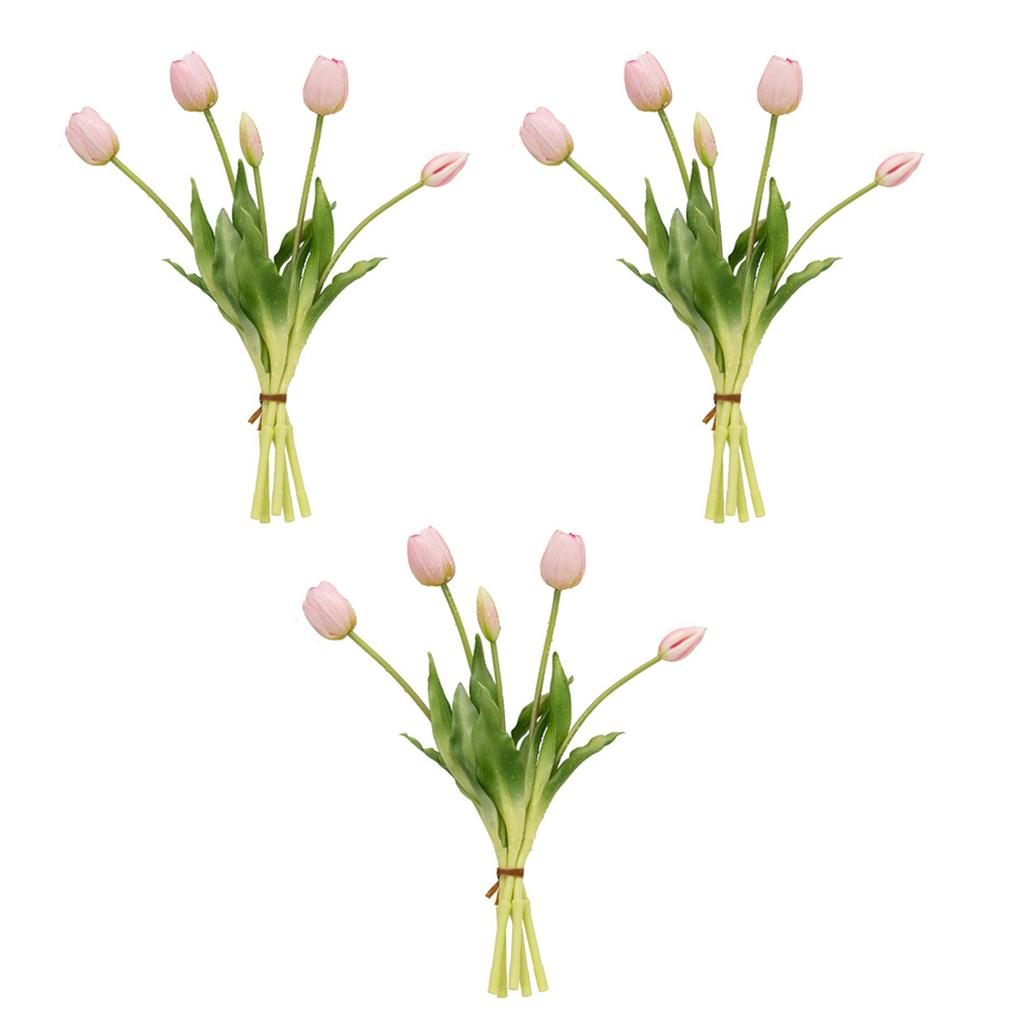 3 Bouquets Man-Made Tulip Flowers Fake Flowers Real Feel Latex Bouquet Home Office Wedding Party Desktop Decoration Garden