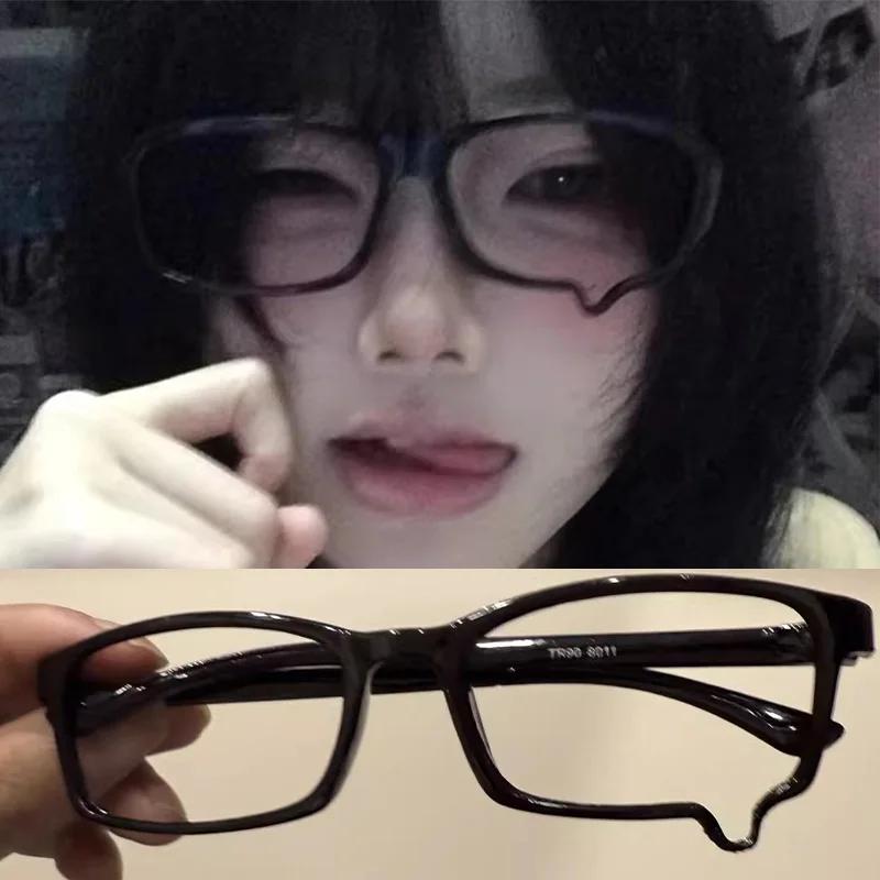 Kawaii Fashion Half Square Eyeglass Without Lenses Japanese Anime Y2K Teardrop Cosplay Costume Props Cute Glasses Retro Eyewear