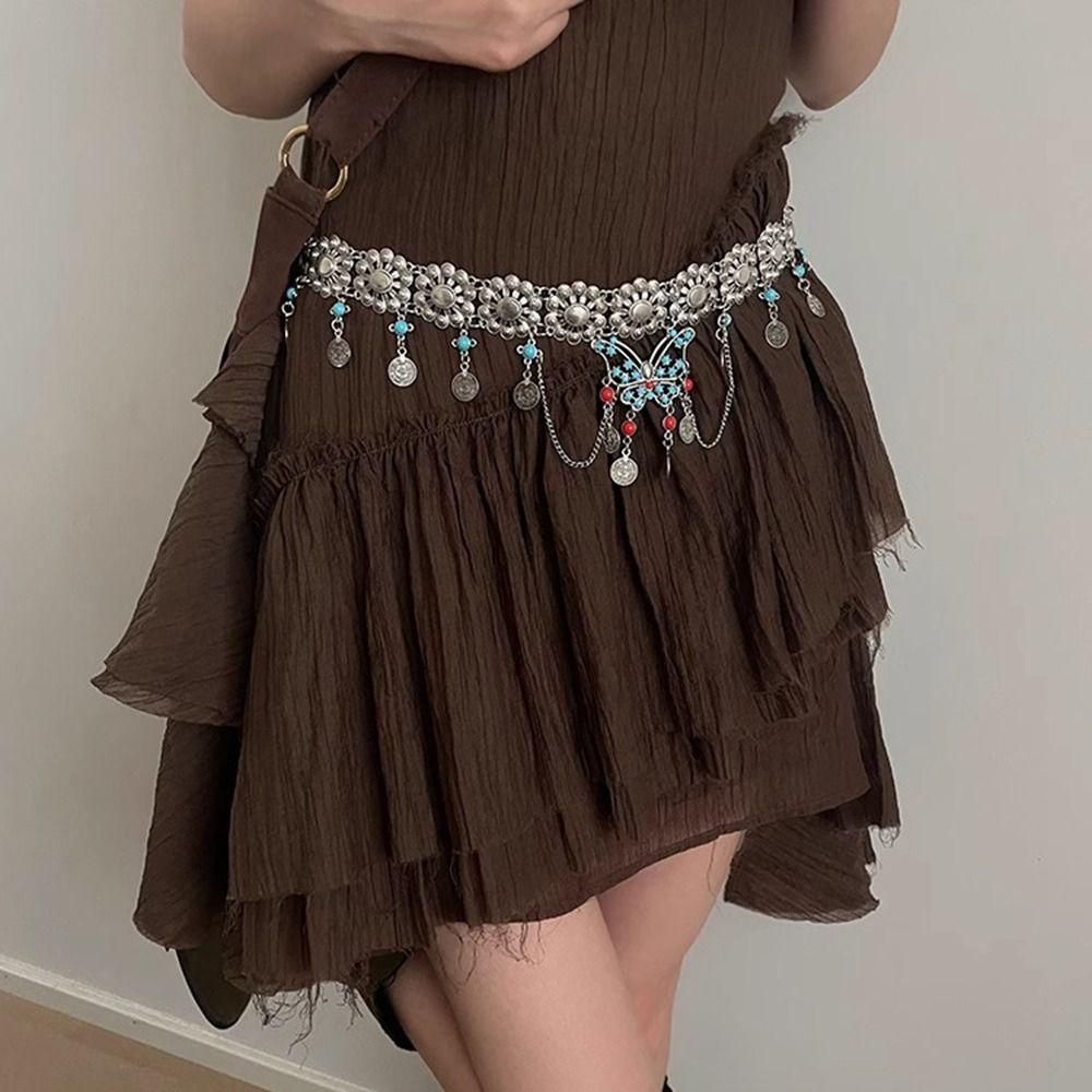 Belly Button Chain Metal Waist Chain Vintage Ethnic Style Belt  Dress Accessories