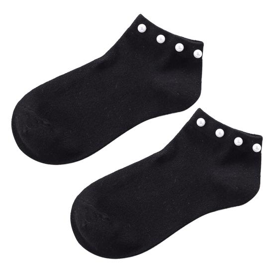 Women's Solid Color Faux Pearl Beading Breathable Cotton Low Cut Ankle Socks