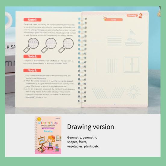 Magic Groove Practice Book Reusable Math Drawing Copybook Number Alphabet Tracing