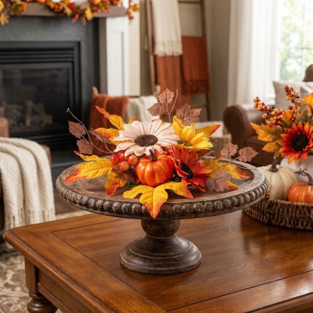 Simulation Candle Ring Wreath Pumpkin Maple Candle Holder Tabletop Wreath Halloween Decor