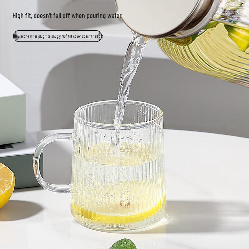 Vertical Stripe Borosilicate Glass Pitcher & 4 Cups Set, 1.5L