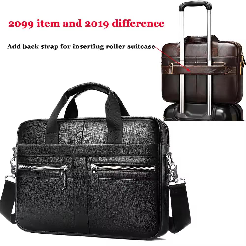 Men's Genuine Leather Briefcase - Top Layer Cowhide Business Tote and Handheld Lawyer Laptop Bag