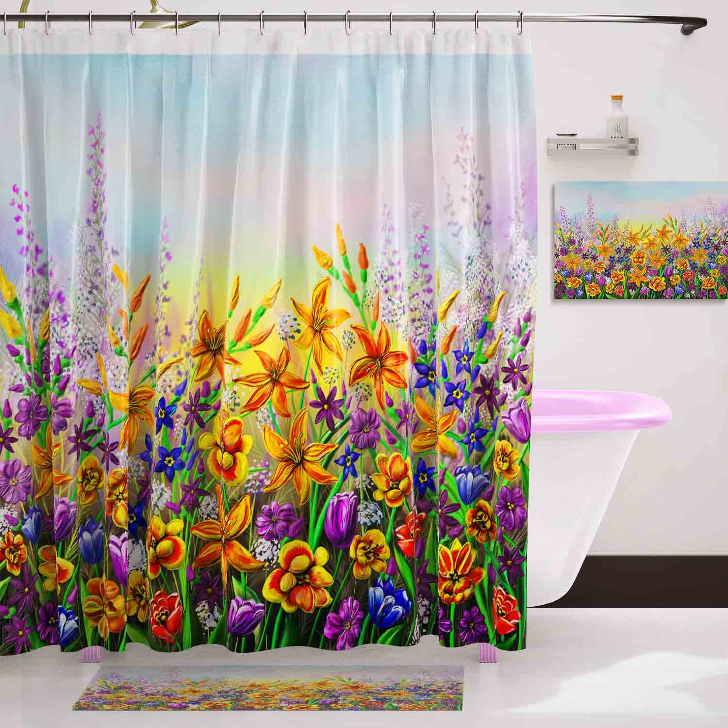 

Cherry Blossom Shower Curtain, Spring Floral Japanese Sakura Bathroom Decor Polyester Fabric Waterproof Bath Curtain With Hooks W60H190(CM)-1 Pcs