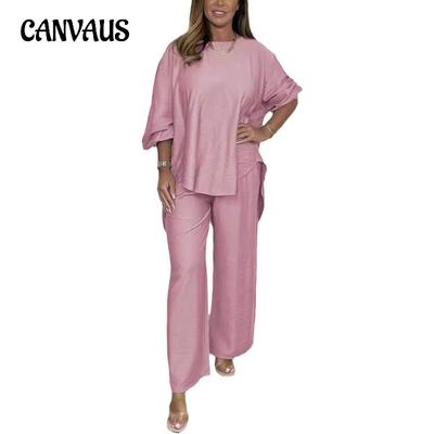 Spring and Autumn Women's Long Sleeve Top Wide Leg Pants Casual Fashion Solid Colour Swallowtail Suit