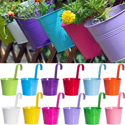 10 Stück Blumentöpfe zum Aufhängen aus Metall und Eisen, Balkon-Pflanzgefäß mit abnehmbarem Haken, langlebige Kräutertöpfe, perfekt für Zäune, 10,2 cm, mehrfarbig