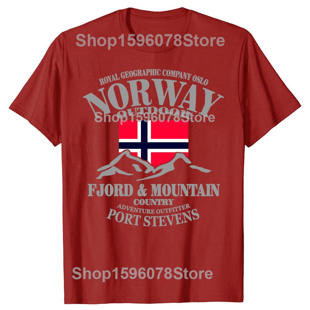 Summer Norway Flag Mountain T Shirt Crazy Hip Hop Men's Shirt Cotton Crewneck Plus Size Short Sleeve Funny T-shirts Male