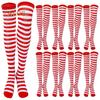 1 Pair Striped Stockings Green White Contrast Color High Elasticity Anti-slip Over Knee Length Soft Breathable Holiday Christmas Stage Performance