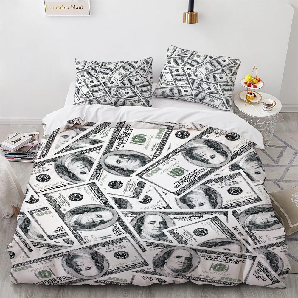 3D Modern Bedding Set Dollar Motif Printed Duvet Cover Vivid Comforter Cover 2/3 Pieces Money Pattern Funny King Queen Size