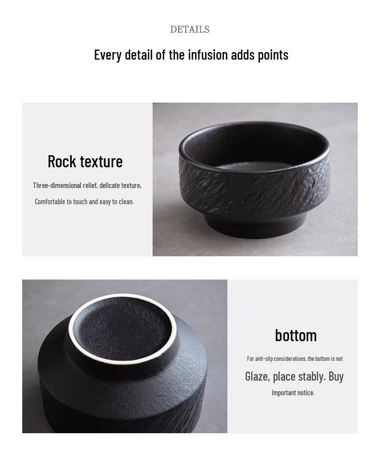 Black and White Ceramic Rice Bowl - Rock Texture Household Tableware for Soup, Salad, Dessert
