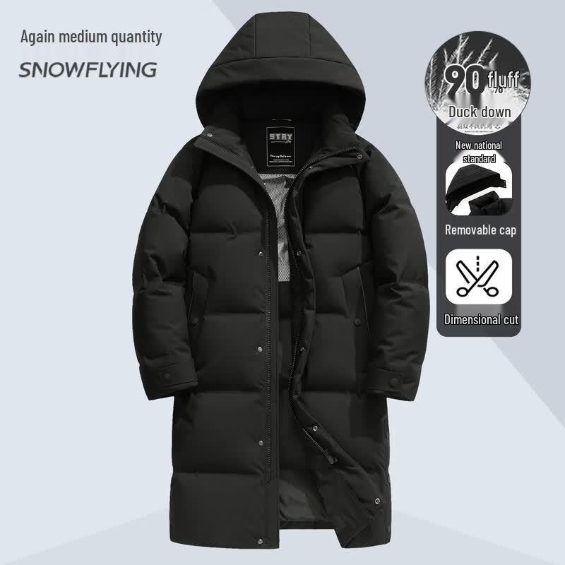 Men's Long Warm Down Jacket with Detachable Hood