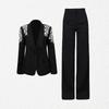 High-end Suit Two-piece Women's Lapel Solid Color Diamond-encrusted Coat + High-waist Straight Slimming Pants