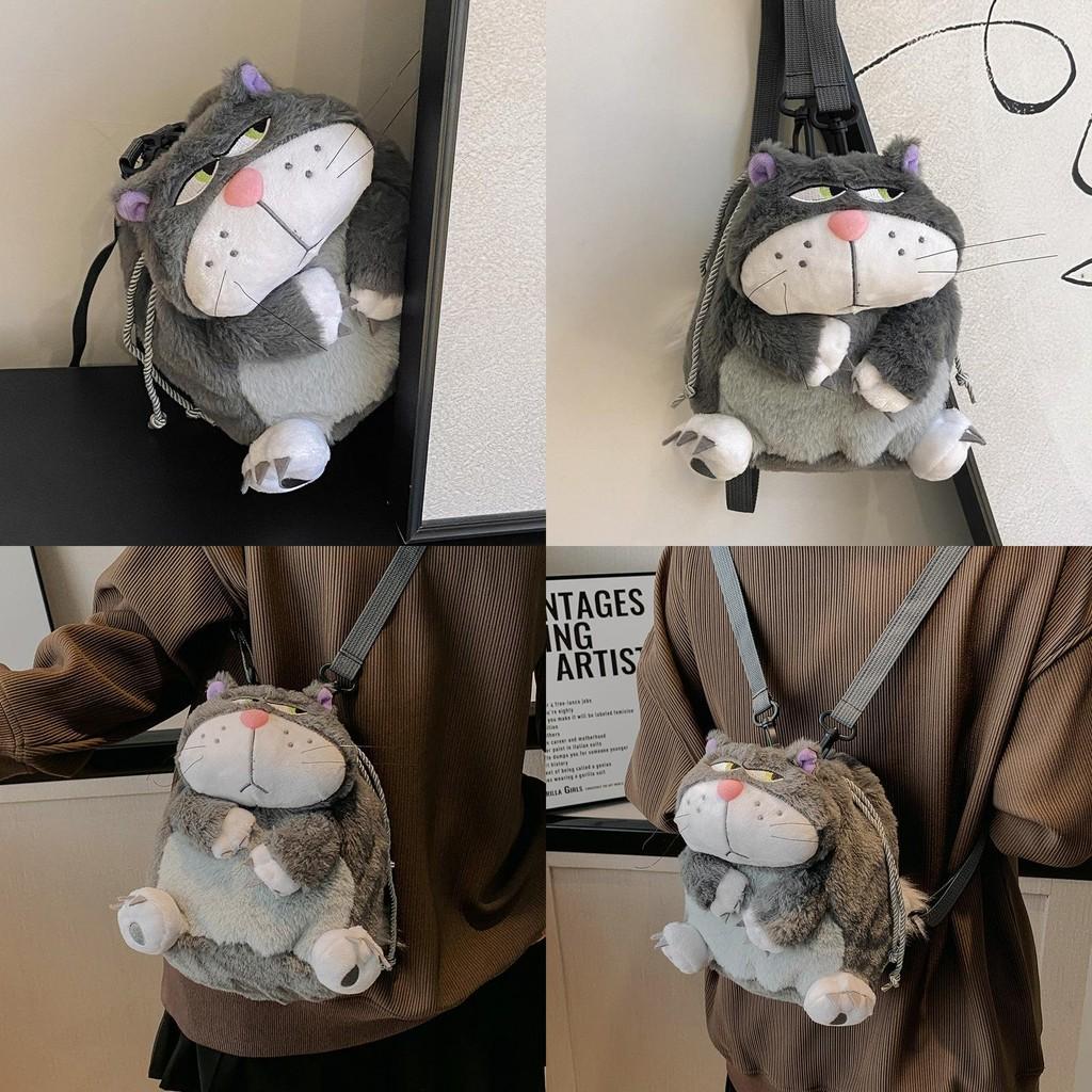 Lucifer Cartoon Cat Plush Shoulder Bag With Drawstring Closure For Use Daily