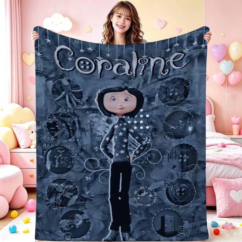 Mysterious Stop Motion Fantasy World Coraline Flannel Printed Blanket Thick Soft Fleece Blanket For Camping Travel Home Decor Holiday Gift